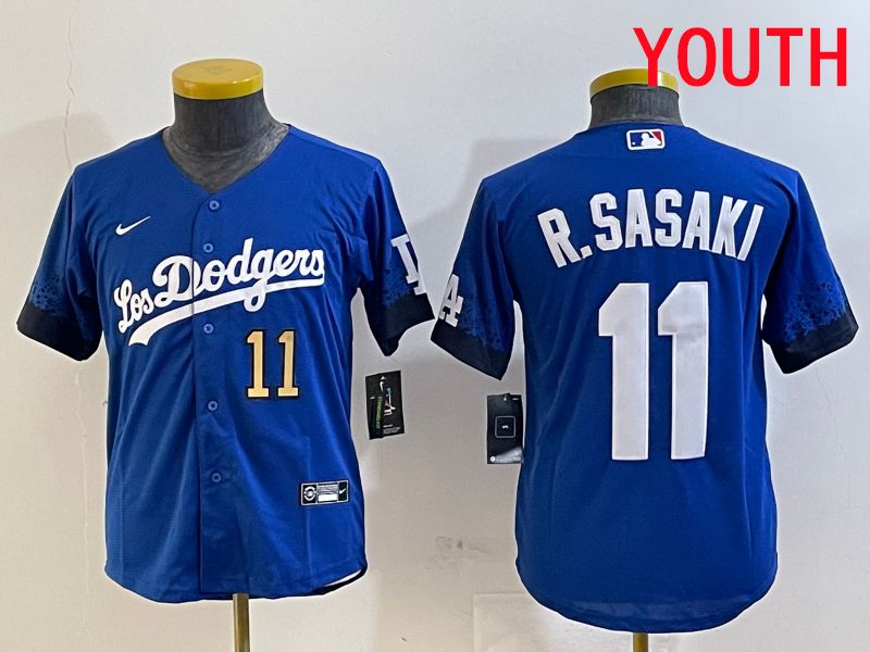 Youth Los Angeles Dodgers #11 R.Sasaki Blue City Edition Game 2025 Nike MLB Jersey style 4
